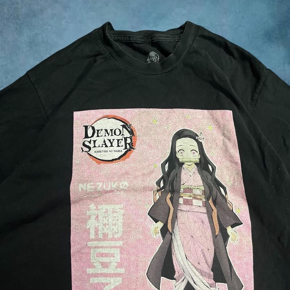 Black demon slayer t-shirt pink graphic anime nezuko